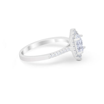 Oval Wedding Ring Halo Vintage Round Simulated CZ 925 Sterling Silver